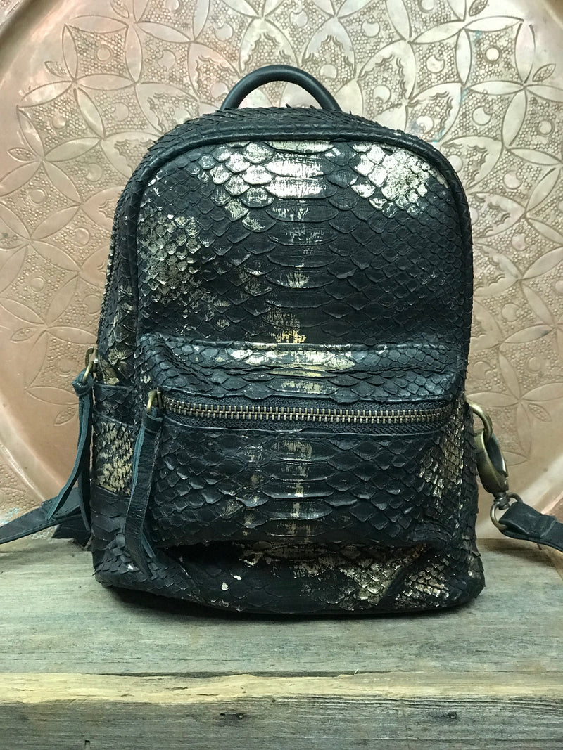black leather snakeskin backpack VIPER